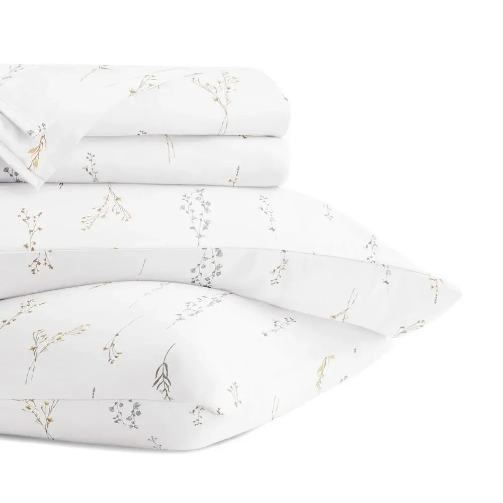 New CALIFORNIA KING Wild Garden White Floral 100% Cotton Deep Pocket Sheet Set